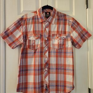 South Pole Men's Red White Plaid Short Sleeve Shirt Size Medium